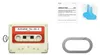 A collection of items including a cassette tape-shaped AirPods case, adhesive tape, and a carabiner. Produktbild-Vorschau