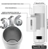 Diagram showing features of a portable kettle, with close-ups of the material and dimensions. Produktbild-Vorschau