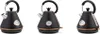 Three views of a black electric kettle with copper accents and a thermometer. Voir les images du produit