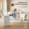 A young girl and a white dog are playing in a living room with an air purifier in the foreground. Anteprima dell’immagine prodotto