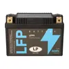 A black battery with blue accents and text labels, shown from a front-facing angle on a white background. Voir les images du produit