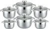 A set of six stainless steel pots with glass lids, arranged in two rows on a white background. Náhled obrázku produktu