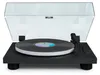 A black turntable with a clear dust cover, a vinyl record on the platter, and a tonearm. Anteprima dell’immagine prodotto