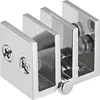 A close-up studio shot of a metal glass hinge. Podgląd zdjęcia produktu