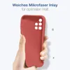 A hand holding a red phone case against a white background. Produktbild-Vorschau