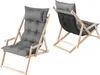 Two views of a grey fabric deck chair with a wooden frame, shown against a white background. Produktbild-Vorschau