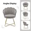A collage of images showing a gray velvet chair from different angles, with text indicating 'Angles Display'. Voir les images du produit