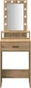 A vanity table with a mirror and lights. Voir les images du produit