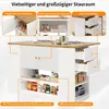 A kitchen island with multiple storage compartments, highlighted with text and callouts. Náhled obrázku produktu