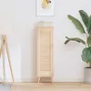 A tall, narrow wooden cabinet with slatted doors stands against a white wall, next to a floor lamp and a potted plant. Náhled obrázku produktu
