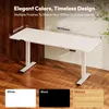 A white standing desk is shown in a room with wooden floors and walls, with different color options displayed at the bottom. Anteprima dell’immagine prodotto