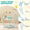 A baby jumperoo with attached toys and descriptive text callouts. Podgląd zdjęcia produktu