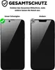 Comparison of two phone screen protectors, one labeled 'Unser Schutzglas' (Our Screen Protector) and the other 'Andere' (Others). The 'Our Screen Protector' is shown covering the entire screen including the notch area, while 'Others' shows a protector that Produktbild-Vorschau