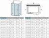 A diagram showing the dimensions of a shower enclosure, accompanied by a table of model numbers and corresponding measurements. Produktbild-Vorschau