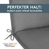 Close-up of a grey cushion with ties, featuring marketing text. Produktbild-Vorschau