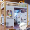 A loft bed with a desk and storage, set up in a child's room with decorative lighting. Produktbild-Vorschau