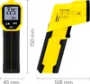A digital infrared thermometer is shown with dimensions indicated. Produktbild-Vorschau