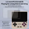 A handheld gaming console with a screen protector shown in front of it, with descriptive text about its features. Produktbild-Vorschau