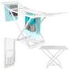 A white foldable clothes drying rack with towels hanging on it, shown in multiple configurations. Produktbild-Vorschau