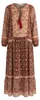 Miss June Dames maxi-jurk Tajma, roestkleurige bloemen op zwart, georgette – productfoto op witte achtergrond, AI-gegenereerde afbeelding