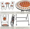 A collage of images showcasing a mosaic garden furniture set for two people, including close-ups of the mosaic pattern and the chair's folding mechanism. Náhled obrázku produktu
