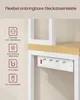 A close-up view of a power strip mounted under a shelf, with feature icons and text on the left side. Produktbild-Vorschau
