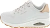 Side view of a white Skechers sneaker with rose gold accents and a brown sole. Náhled obrázku produktu