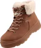 A single brown boot with white laces and faux fur trim. Produktbild-Vorschau