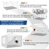 Diagram showing the steps to assemble a pop-up gazebo. Voir les images du produit
