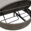 A close-up view of the underside of a rattan double lounger, showing its metal support structure and the woven rattan base. Podgląd zdjęcia produktu
