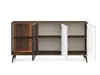A wooden sideboard with glass doors and LED lighting, displayed against a white background. Náhled obrázku produktu