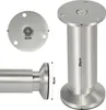 Three views of a silver metal furniture leg with dimensions indicated. Produktbild-Vorschau