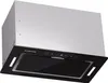A built-in kitchen range hood with a black glass front and stainless steel housing. Náhľad obrázku produktu
