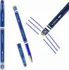 A collage of images showing a blue erasable pen from different angles, including a close-up of the eraser and writing lines. Náhľad obrázku produktu