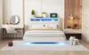 A bedroom scene featuring a white bed with LED lighting, a vanity table, and a closet. Podgląd zdjęcia produktu