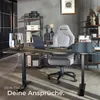 A modern home office setup with a standing desk, ergonomic chair, and shelving unit. Náhled obrázku produktu