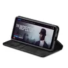 A smartphone in a black flip case is displayed at an angle, showing a movie poster on its screen. Produktbild-Vorschau