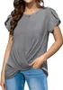 ASKSA Damen T-Shirt Rundhals Kurzarm Blütenblatt Ärmel Produktbild-Vorschau 2