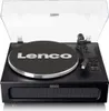 A black Lenco turntable with a clear lid is shown against a white background. Voir les images du produit