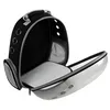 An open pet carrier backpack with a clear front bubble. Voir les images du produit