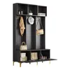 A modern gray entryway hall tree with multiple storage compartments, hooks, and a bench. Anteprima dell’immagine prodotto