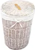 A white wicker laundry basket with a lid and a fabric liner. Anteprima dell’immagine prodotto