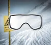 Ski goggles are superimposed over a snowy mountain slope with a warning sign. Produktbild-Vorschau