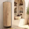 A modern bathroom with a wooden cabinet, stone sink, and arched niches. Podgląd zdjęcia produktu