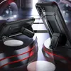 Two black phone cases with kickstands are displayed on a reflective surface with red and white accents. Náhled obrázku produktu