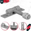 A collage of images showing a metal hinge with a screw and nut, along with close-up views of its components and a logo. Produktbild-Vorschau