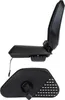 A black child seat for a bicycle, shown from the side and from below. Produktbild-Vorschau