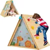 A collage of two images showing a children's playhouse with climbing stones and a baby inside another playhouse. Anteprima dell’immagine prodotto