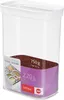 A transparent food storage container with a white lid, filled with cocoa powder. A label on the container shows product details and a diagram of other containers. Náhľad obrázku produktu