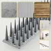 A collage of product images showing bird spikes and various materials they can be attached to, along with screws and other fasteners. Náhľad obrázku produktu
